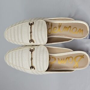 Sam Edelman NWT Linnie Raffia Mule Flats Linen Gold Hardware Size 9.5